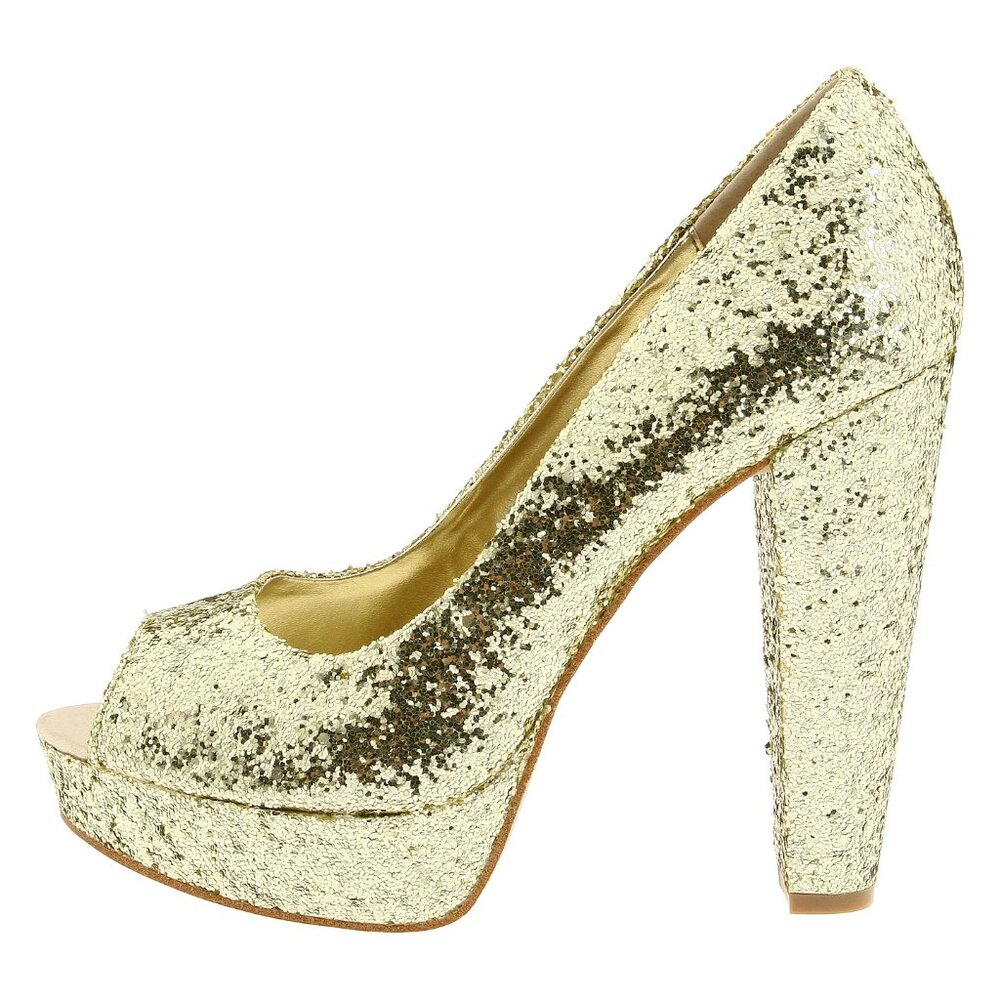 Steve Madden Alice Gold Glitter Platform Peep Toe Shoes 8 or 8.5 NIB